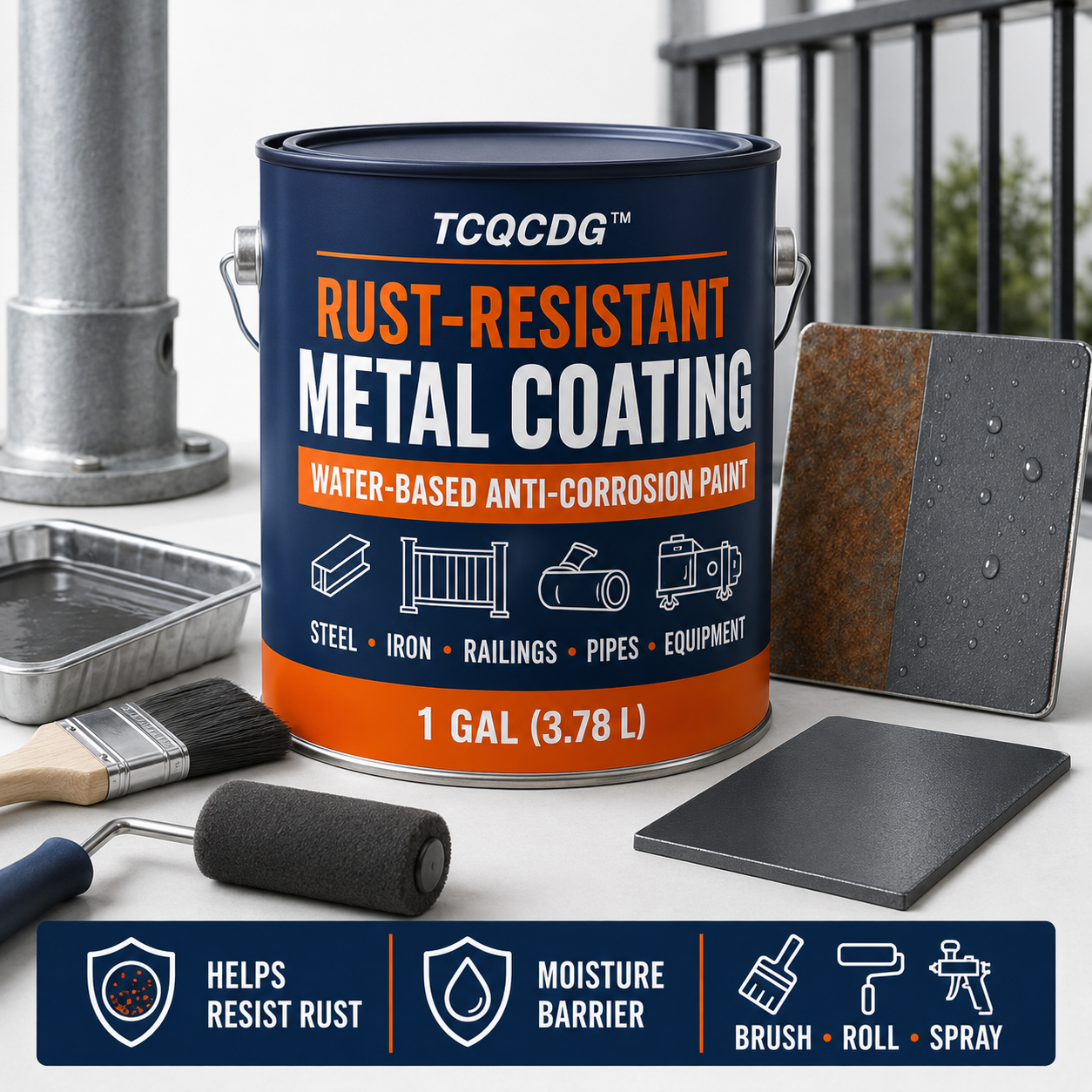 TCQCDG™ Rust-Resistant Metal Protective Coating – Water-Based Anti-Corrosion Paint for Steel, Iron, Railings, Pipes, Equipment & Outdoor Surfaces