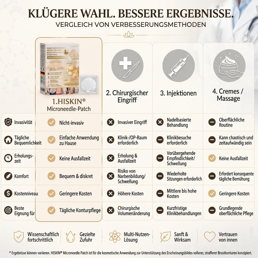 HISKIN® Nano-Mikronadel-Pflaster für mehr Brustvolumen, Lifting & Straffung – Volufiline-, Exosomen- und Kupferpeptid-Formel mit Zell-Erneuerungstechnologie