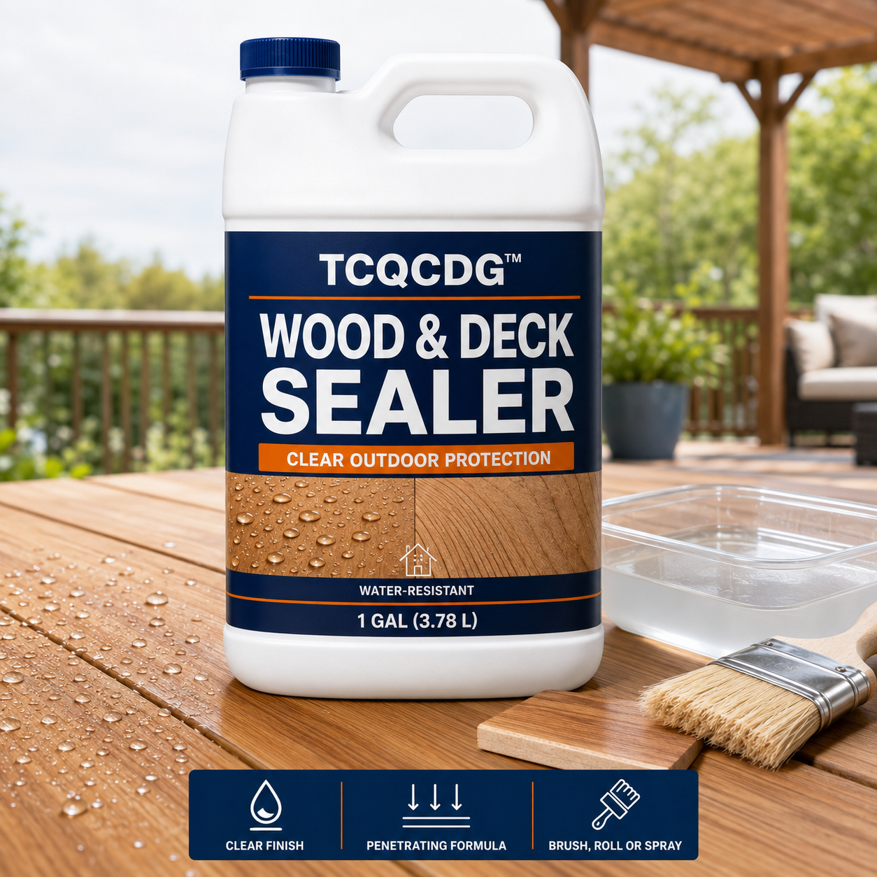 TCQCDG™ Wood & Deck Sealer – Clear Water-Resistant Outdoor Protection for Decks, Fences, Railings, Pergolas & Furniture
