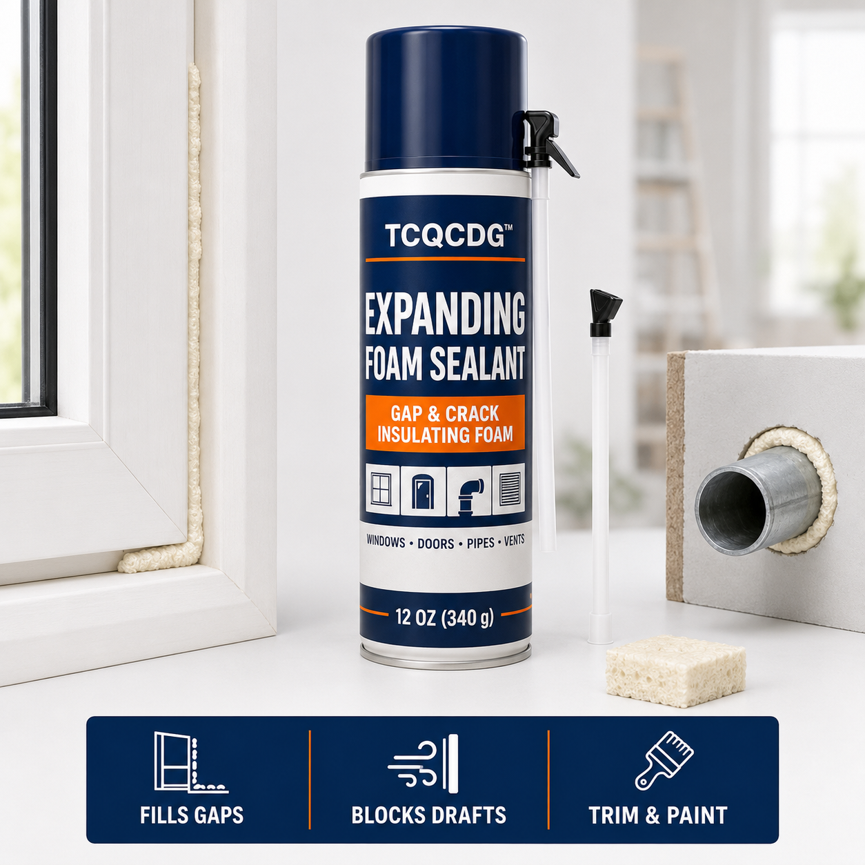 TCQCDG™ Expanding Foam Sealant – Gap & Crack Insulating Foam for Windows, Doors, Pipes, Vents & Wall Openings