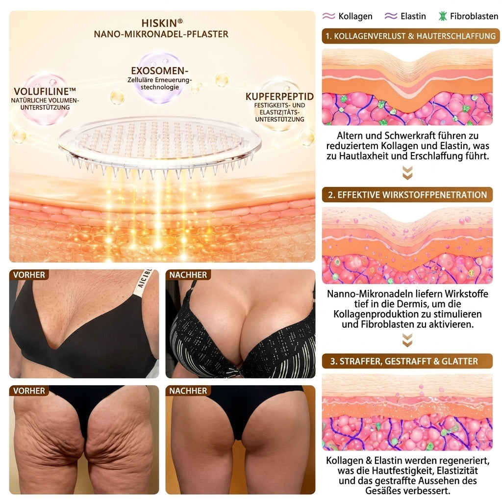 HISKIN® Nano-Mikronadel-Pflaster für mehr Brustvolumen, Lifting & Straffung – Volufiline-, Exosomen- und Kupferpeptid-Formel mit Zell-Erneuerungstechnologie