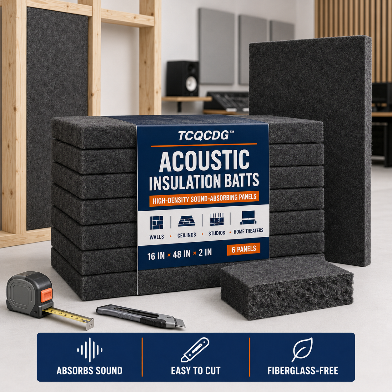 TCQCDG™ Acoustic Insulation Batts – High-Density Sound-Absorbing Panels for Walls, Ceilings, Bedrooms, Studios & Home Theaters