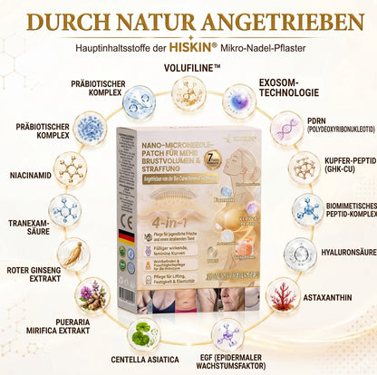 HISKIN® Nano-Mikronadel-Pflaster für mehr Brustvolumen, Lifting & Straffung – Volufiline-, Exosomen- und Kupferpeptid-Formel mit Zell-Erneuerungstechnologie