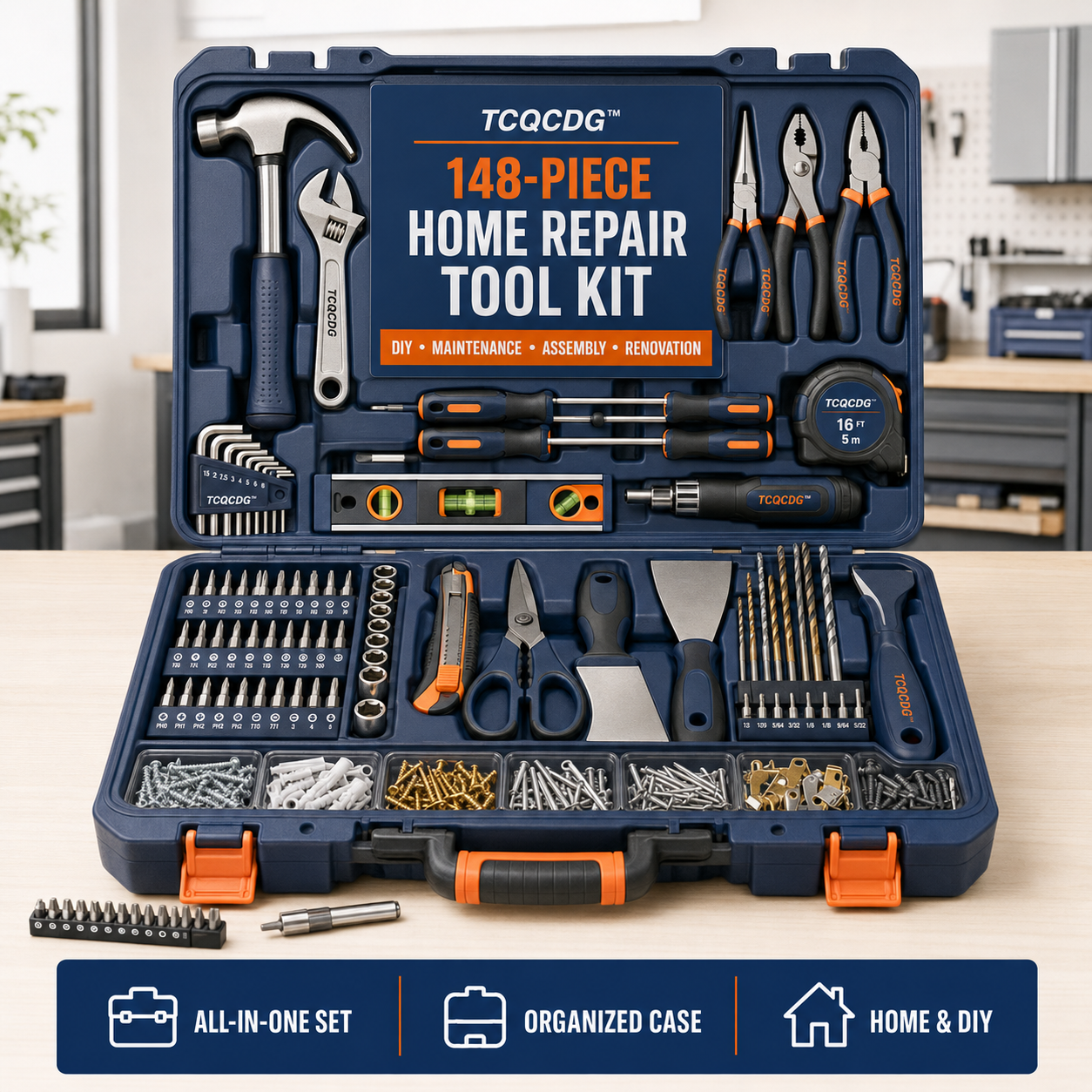 TCQCDG™ 148-Piece Home Repair & Building Tool Kit – All-in-One Household Hand Tool Set with Storage Case for DIY, Maintenance, Assembly & Renovation