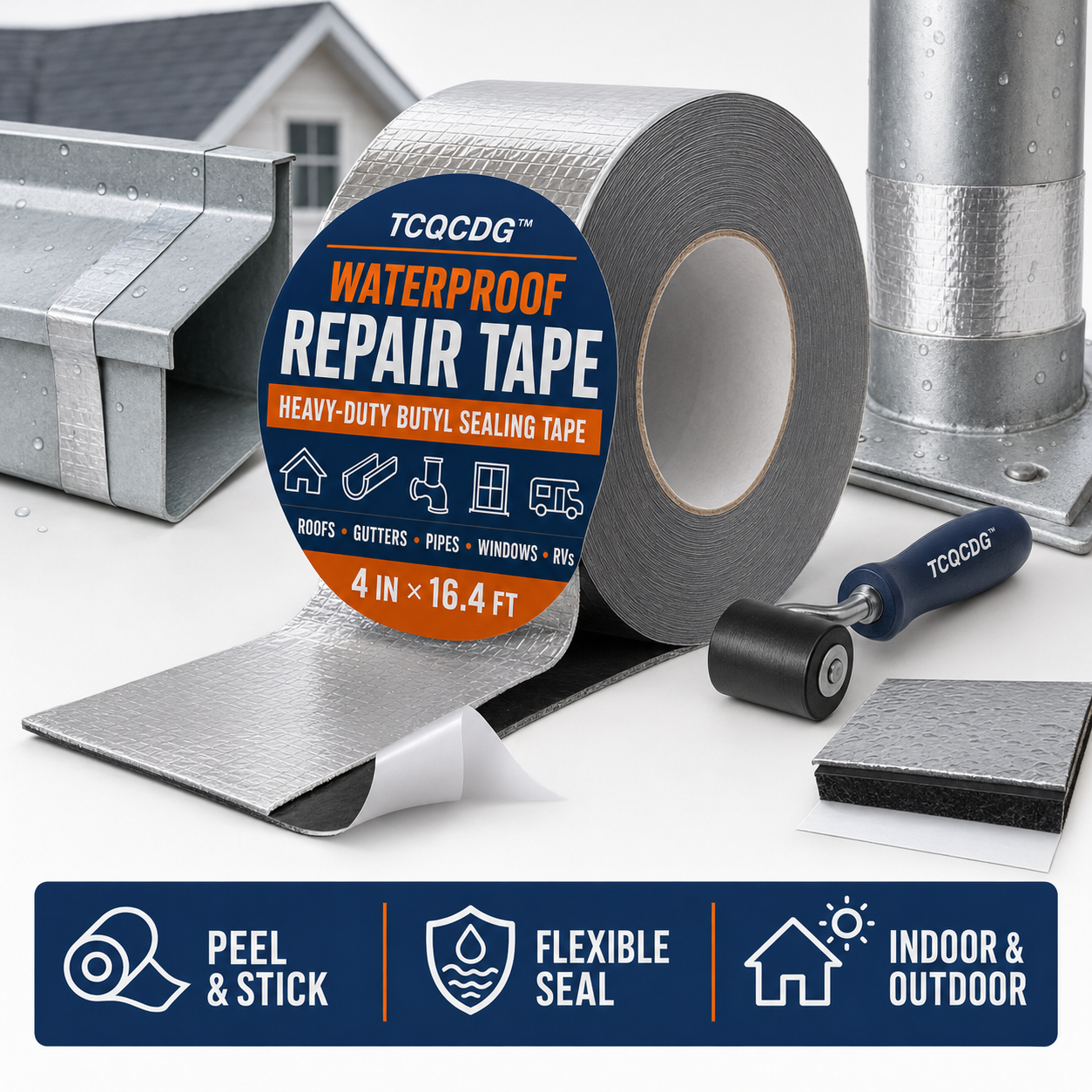 TCQCDG™ Waterproof Repair Tape – Heavy-Duty Self-Adhesive Butyl Sealing Tape for Roofs, Gutters, Pipes, Windows, RVs & Metal Surfaces